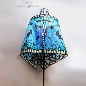 BLUE BUTTERFLY Hand painted silk scarf  butterfly wings scarf - butterfly scarves- wings scarf
