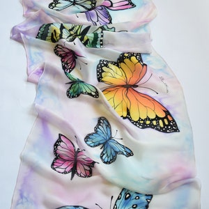 Hand painted silk scarf Lovely butterflies image 3