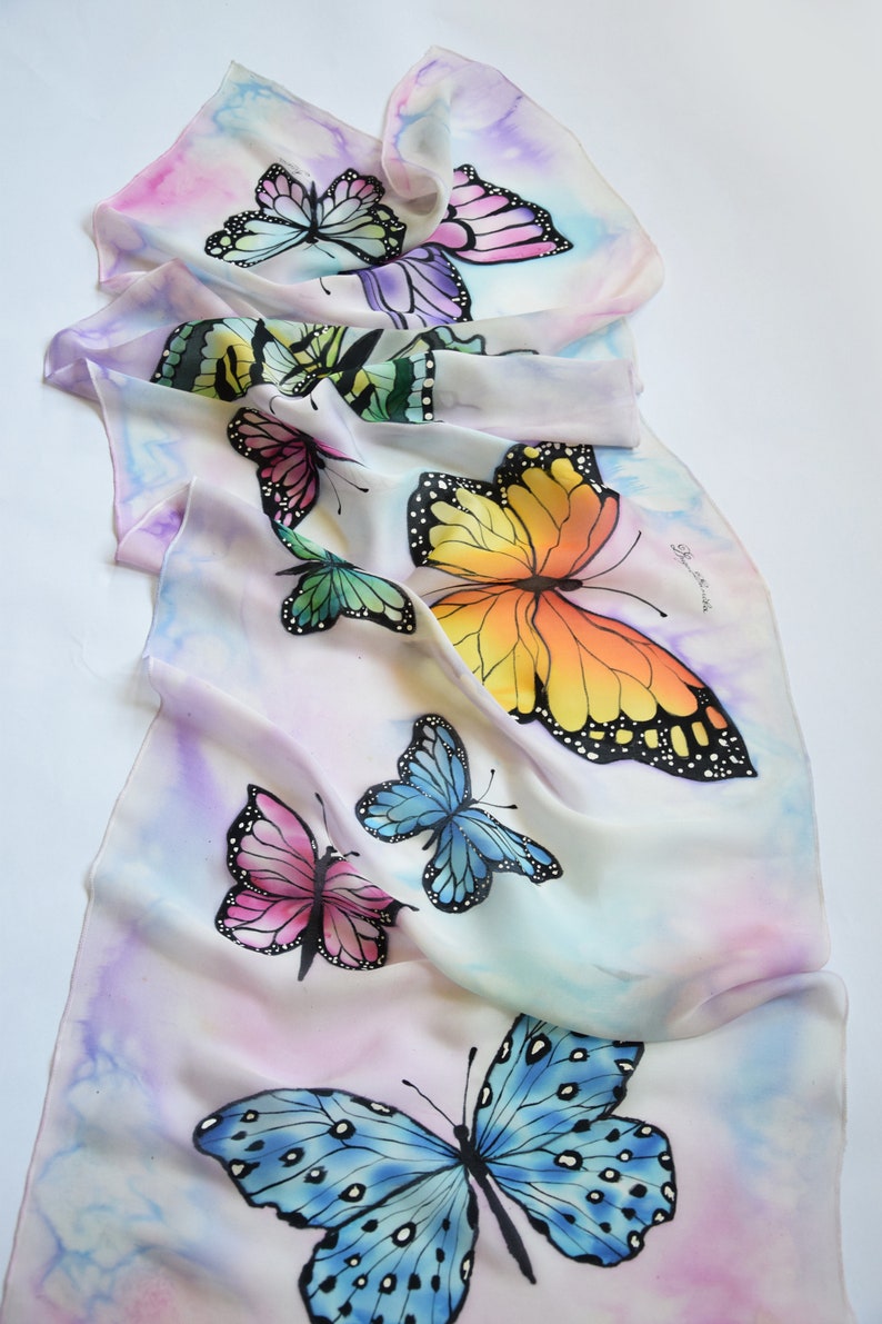 Hand painted silk scarf Lovely butterflies image 3