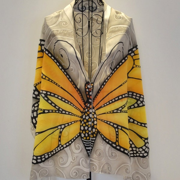 Hand painted pure silk scarf "The Great Monarch Butterfly" - butterfly scarf- butterfly wings-monarch butterflies-wings scarf