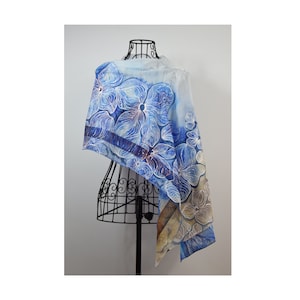 Abstract flowers in blue and brown shades -abstract scarves-art scarf-flowers scarf-blue scarf-brown scarf - contemporary scarf - modern