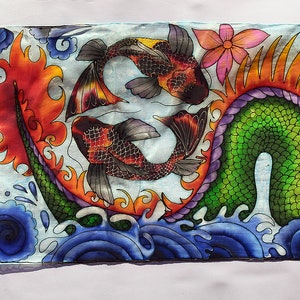 Sciarpa di seta dipinta a mano unica Drago cinese La Grande Muraglia sciarpe di drago-sciarpe astratte-sciarpa d'arte-arte cinese immagine 2