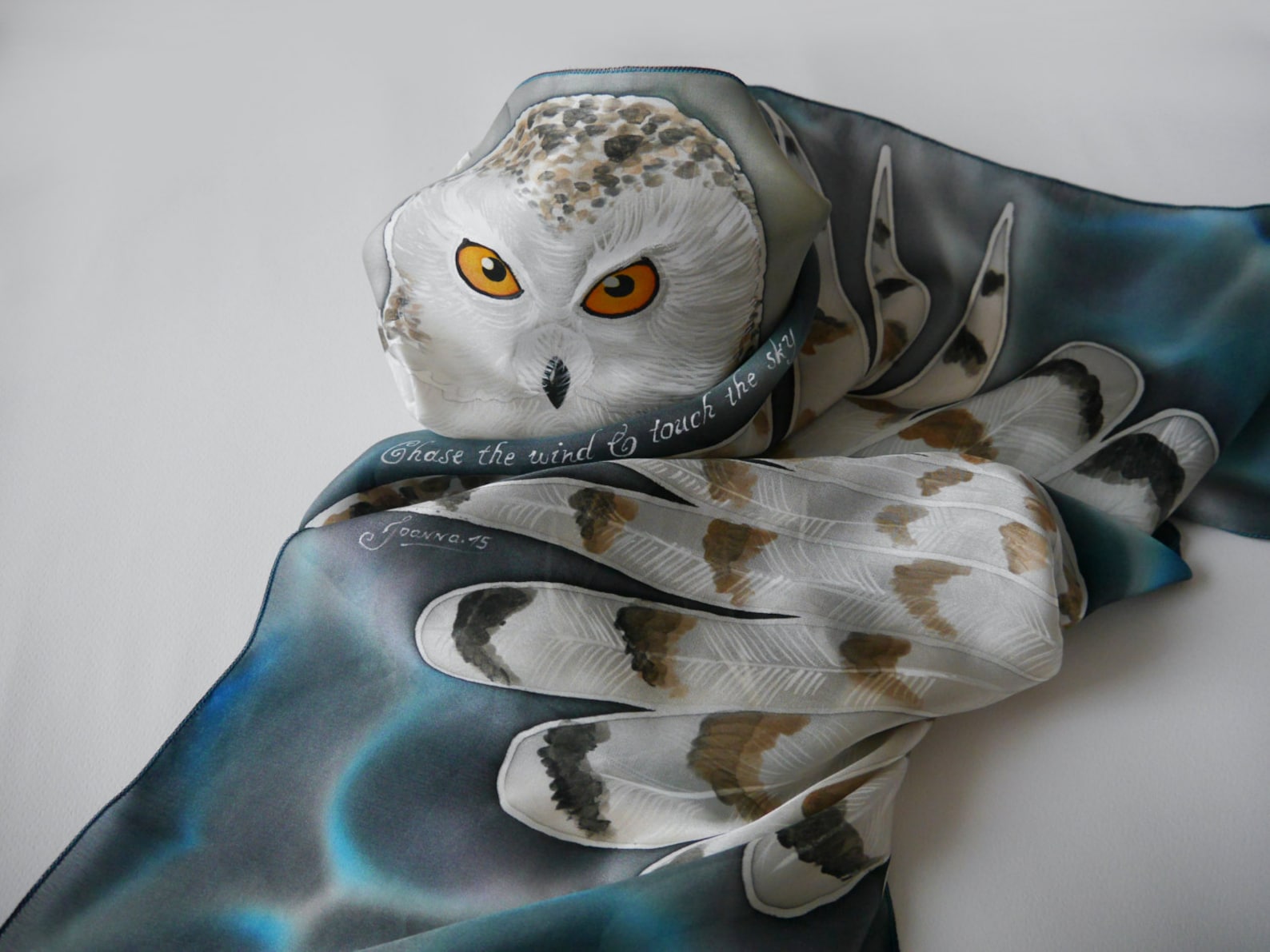 Hand Painted Silk Scarf the Snowy Owl Owl Silk Scarfbird Scarveswings