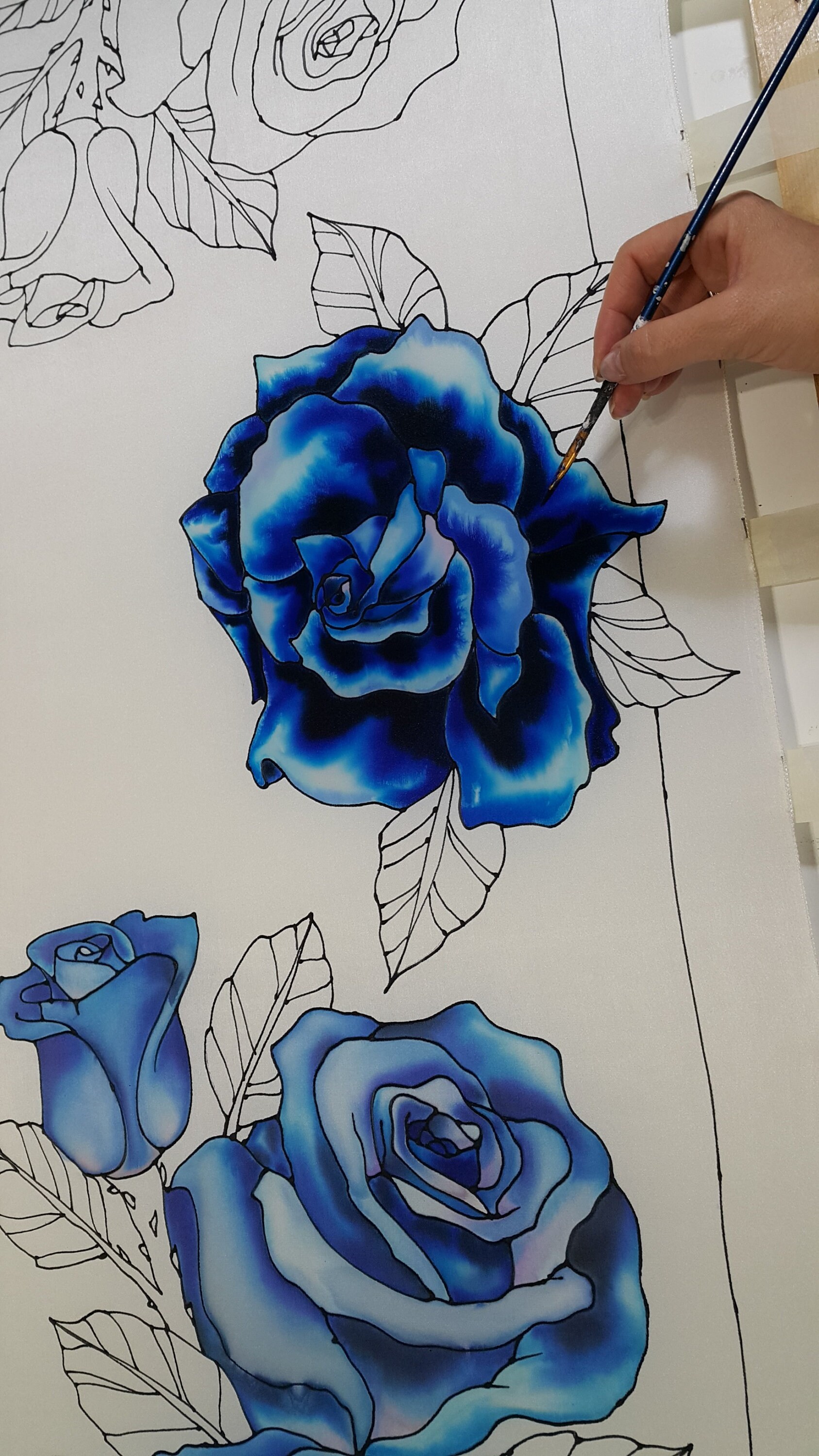 Hand Painted Silk Scarf Deep Blue Roses - Etsy