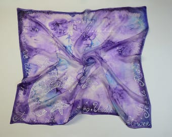 Hand-Painted Silk Scarf: BTS Inspired Lyrics Art, Purple Borahae