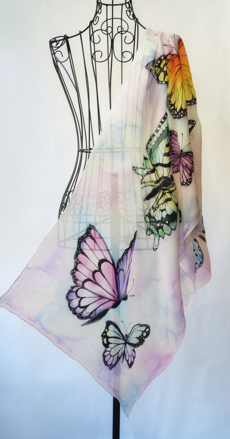 Hand painted silk scarf Lovely butterflies image 4