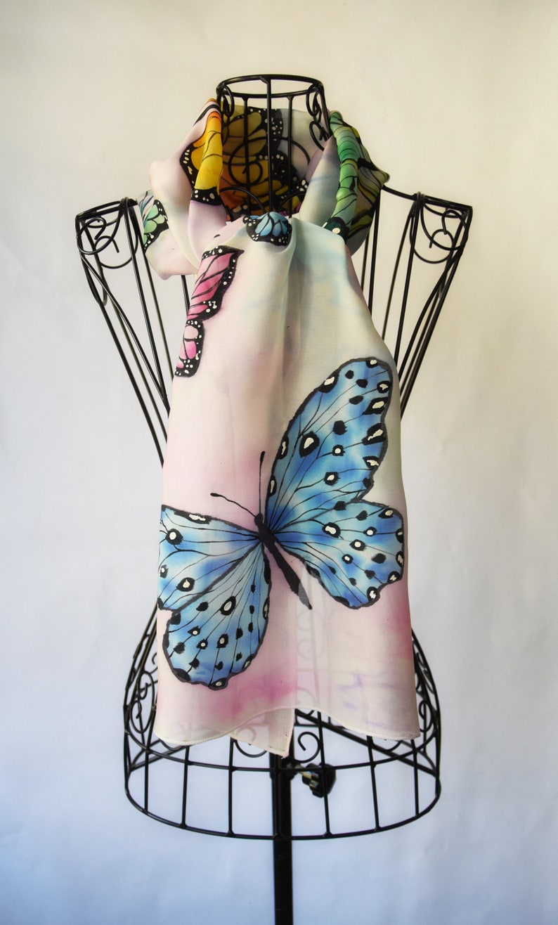 Hand painted silk scarf Lovely butterflies image 7