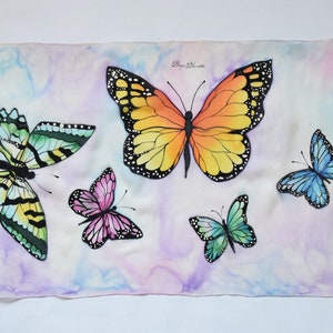 Hand painted silk scarf Lovely butterflies image 2