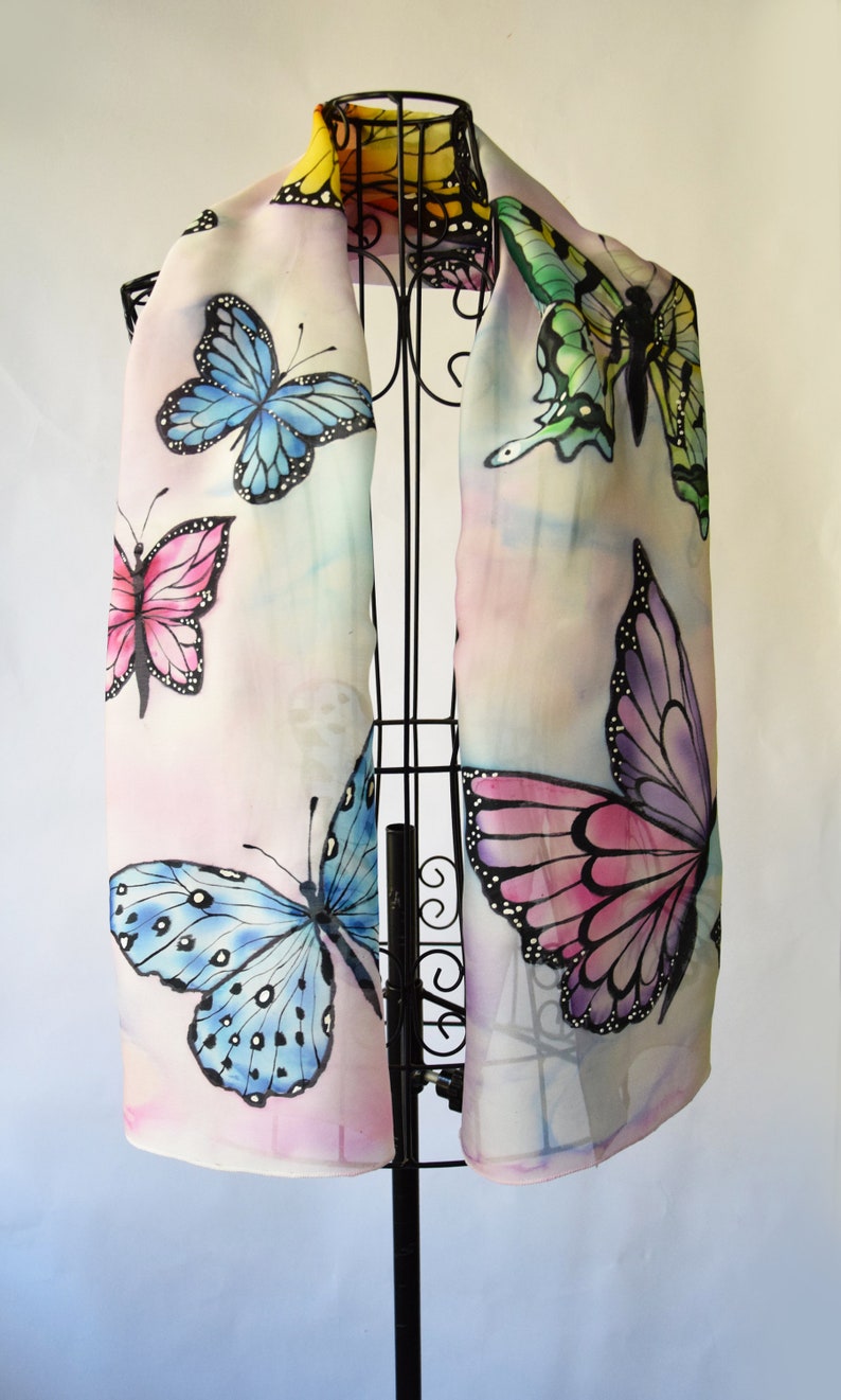 Hand painted silk scarf Lovely butterflies image 6