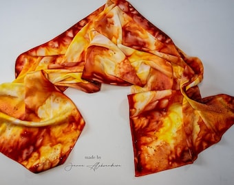 Hand Painted Silk Scarf: Abstract Orange Wearable Art