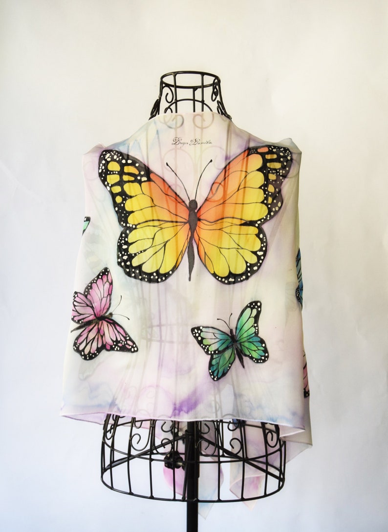 Hand painted silk scarf Lovely butterflies image 1