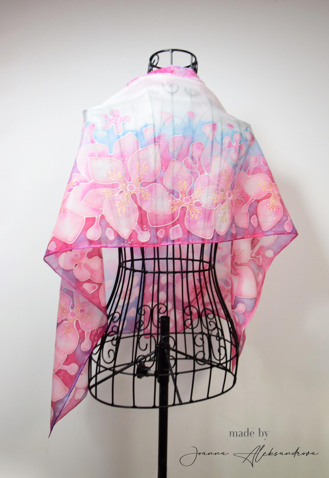 Hand Painted Cherry Blossom Silk Scarf: Pastel Pink Floral Art - Etsy