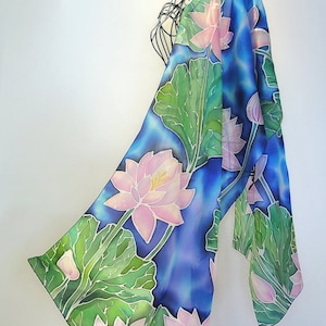 Hand painted silk scarf - Water lilies - flower scarf- water lilies scarves-lilly