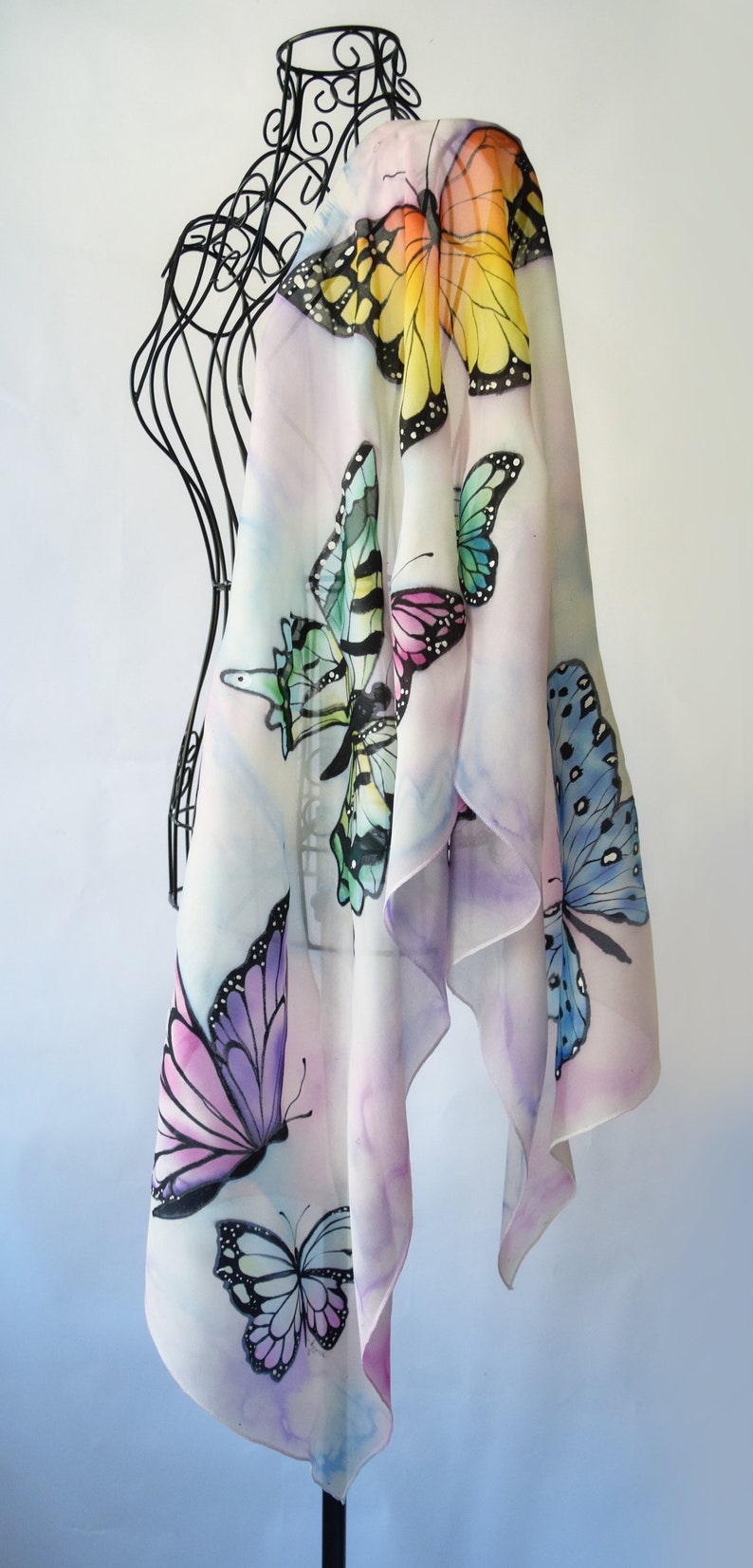 Hand painted silk scarf Lovely butterflies image 5