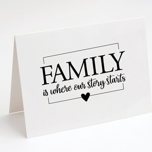 Greeting Card PRINTABLE, Family is Where Our Story Starts, Blank Card, Family Note Card, Encouragement card, Black and white greeting card