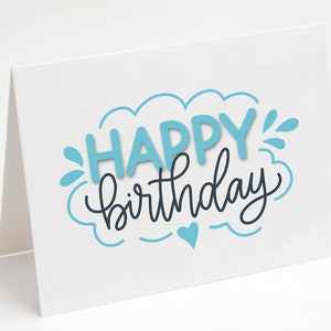 Biglietto di buon compleanno, biglietto di compleanno con scritte a mano, biglietto per appunti, biglietto vuoto, biglietto stampabile, biglietto di compleanno turchese, biglietto di compleanno divertente