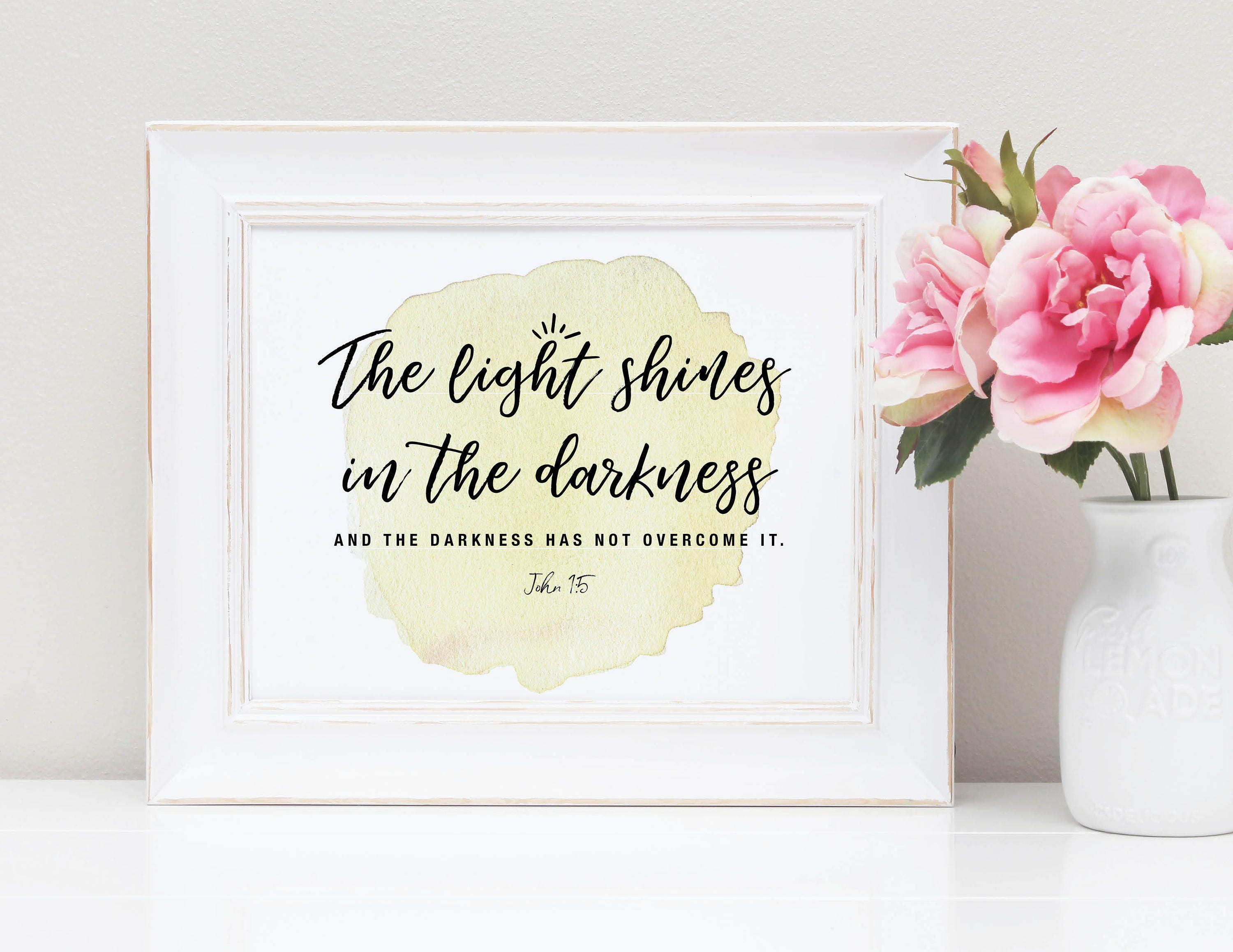 Bible Verse Print The Light Shines in the Darkness John 15 Etsy