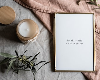 Por este niño hemos orado / Lámina para guardería / Arte para habitación infantil / Arte mural para niños / Diseño para guardería de bebé / Estética religiosa, versículo bíblico