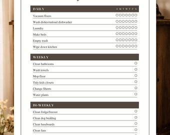 Lista de tareas de limpieza / Tabla de tareas minimalista, femenina y estéticamente agradable / Diaria, semanal, quincenal / Descarga digital