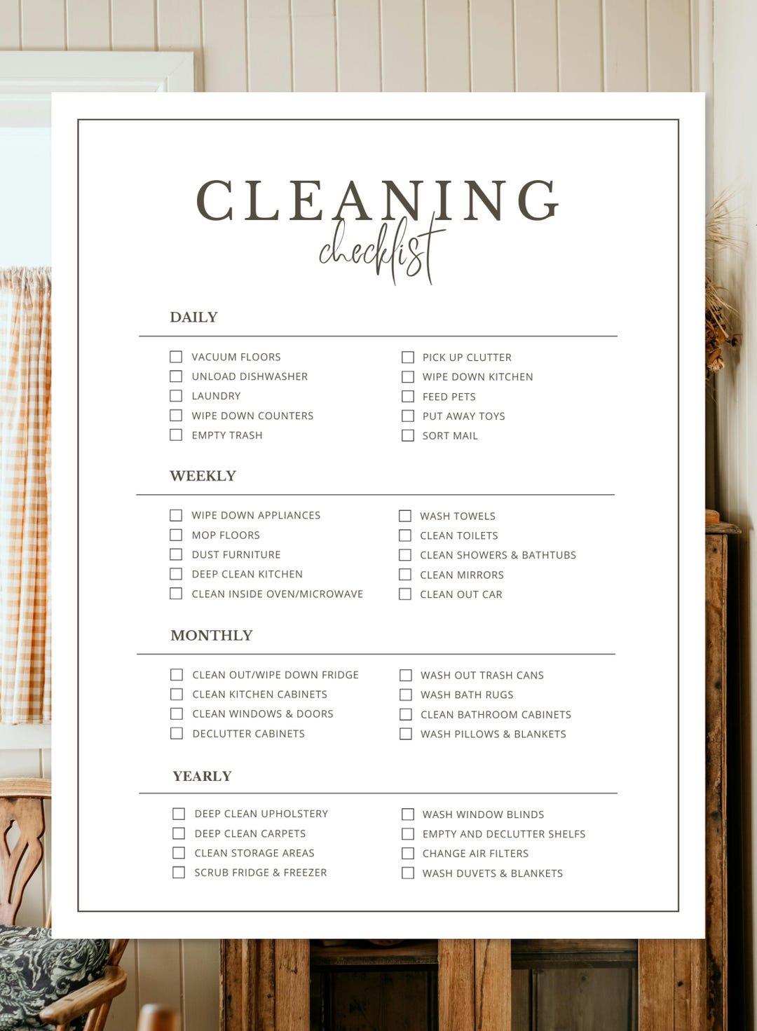 Checklist Clean Modern Cleaning Checklist / Minimalist, Modern, Aethestically Pleasing Chore ...