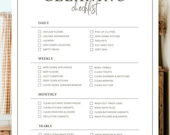 Lista de tareas de limpieza / Tabla de tareas minimalista, moderna y estéticamente agradable / Diaria, semanal, mensual, anual / Descarga digital