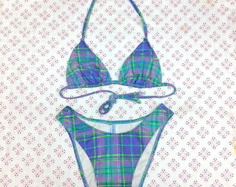 Cyber Tartan Triangle High-Cut Bikini Set