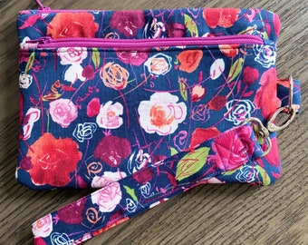 Floral Double Zip Large Wristlet