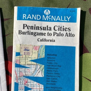 Lot de (2) cartes papier pliées vintage - United Airlines San Francisco Street Map & Visitors Guide et Rand McNally Peninsula Cities