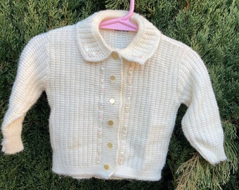 Vintage Ivory Cream Knitown Bulk Orlon Toddler Girls Cardigan