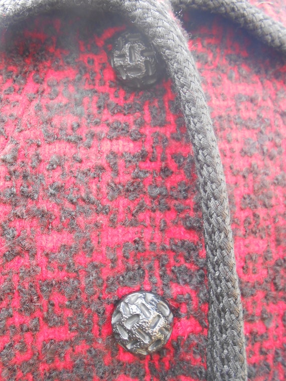 Vintage 1960s Red Wool with Black Lambswool Coat - image 2