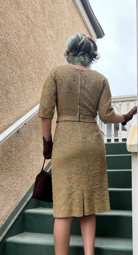 Vintage 1950s Henry Lee Size 12 Green Lace over C… - image 4