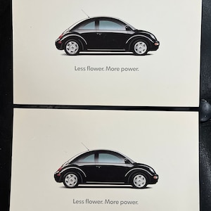 Paire de cartes postales vintage VW Volkswagen Beetle par Hotstamp 1998