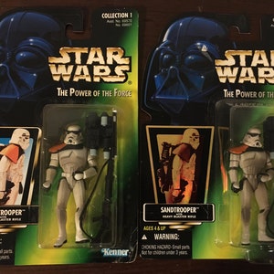 Vintage Star Wars POTF Power of the Force Par de figuras de acción Sandtrooper con rifle bláster pesado Colecciones 1 y 3 de Kenner 1996