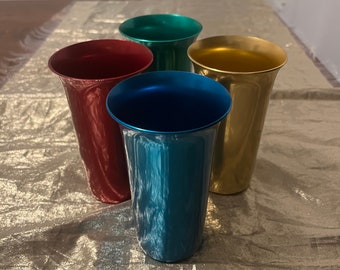Set of (4) Vintage Colorful Multi Colored Mid Century Modern Color Craft Aluminum Cup Tumblers Made in Indianapolis