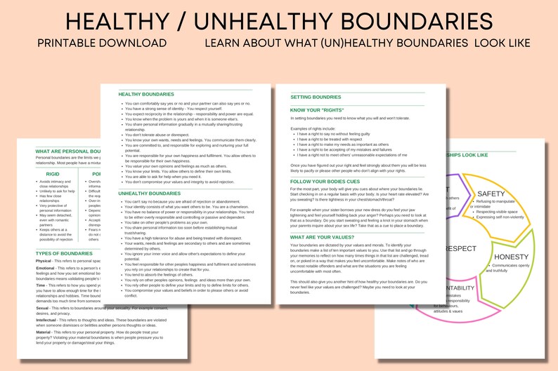 Healthy & Unhealthy Boundaries Worksheet Therapy Workbook Etsy