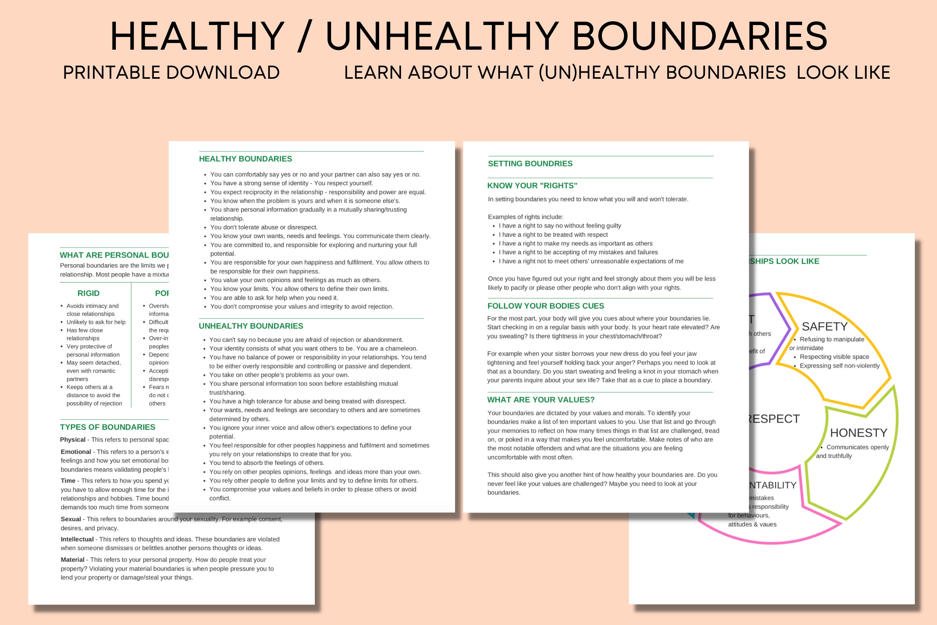 Healthy & Unhealthy Boundaries Worksheet Therapy Workbook - Etsy