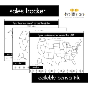 Tracker numérique des ventes Etsy - Modèle Canva modifiable (carte des États-Unis et du monde)