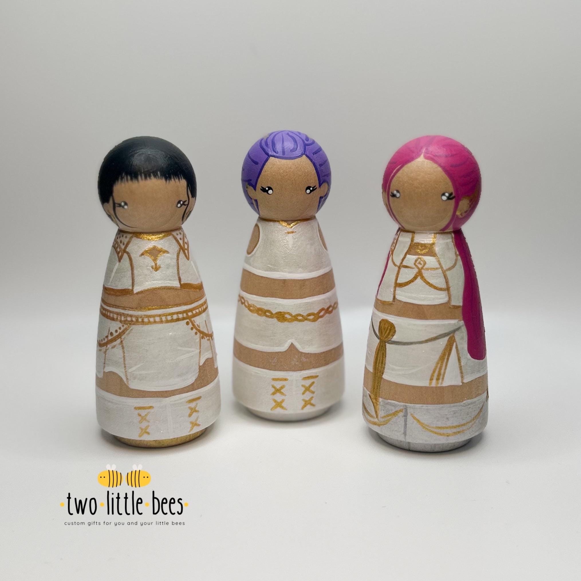 K-pop Demon Hunters Peg Doll Set – Hand-painted Wooden Figurines