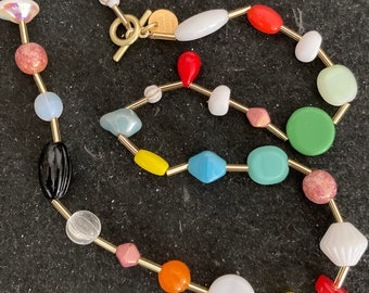 Collier Multicolore en perles de Bohême Tchèques et semi précieuses