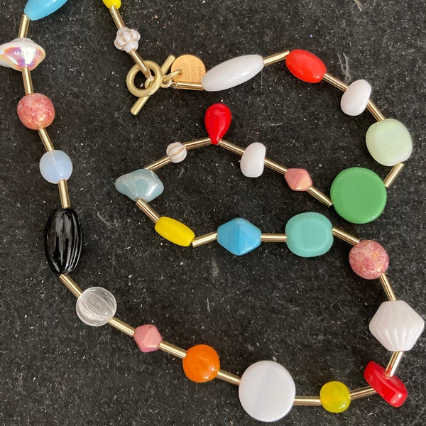 Collier Multicolore en perles de Bohême Tchèques et semi précieuses