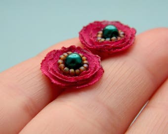Pink earrings for wedding Pink earrings bridesmaid Hot pink earrings Flower Girl jewelry Flower earrings stud Flower studs Flower jewelry