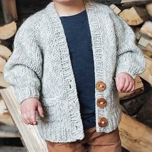Crowsnest Cardi Mini Kids Knit Cardigan Pattern, Bulky Raglan Sweater (PDF Pattern)