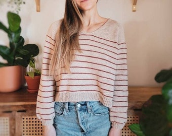 KNITTING PATTERN // Coastal Pullover / Knit Sweater Pattern / Knit Top  / Knit Pullover Pattern / Knit Jumper / Striped Sweater Pattern