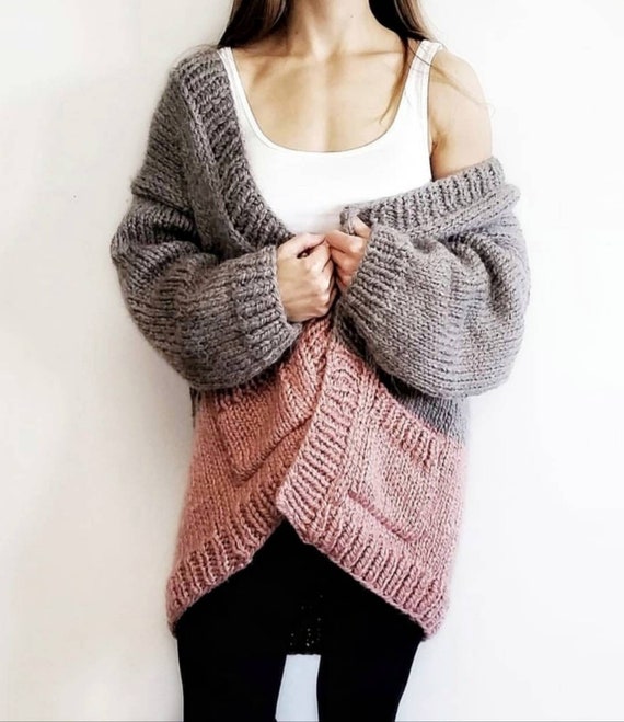 KNITTING PATTERN // Colorblock Cardi // Chunky Knit Cardigan // Easy  Knitting Pattern // Oversized Knit Cardigan // Knit Cardigan Pattern -   Canada