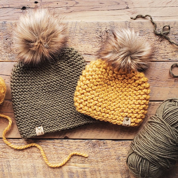 Chunky Knit Beanie Pattern, Beginner Ridges Hat (PDF Pattern)