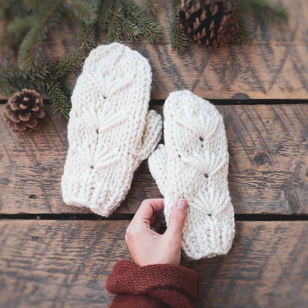 KNITTING PATTERN Wildflower Mitts // Knit Mitten Pattern // Chunky Knit Mittens // Adult Mittens // Flower Mittens // Knit Dandelion Mittens