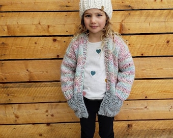 KNITTING PATTERN // Colorblock Cardi Mini // Beginner Cardigan Pattern // Sweater Pattern // Kids Knit Sweater Pattern // Child Cardigan