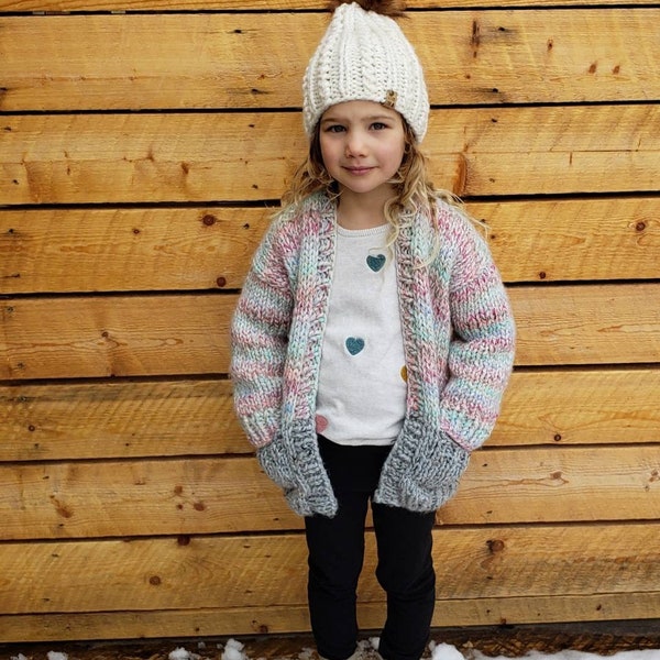 KNITTING PATTERN // Colorblock Cardi Mini // Beginner Cardigan Pattern // Sweater Pattern // Kids Knit Sweater Pattern // Child Cardigan