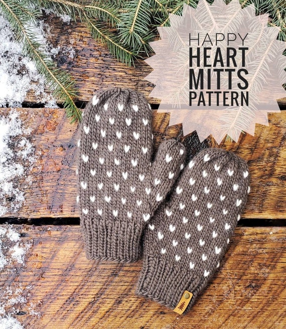 Knit Mitten PATTERN // Happy Heart Mitts Pattern // Chunky