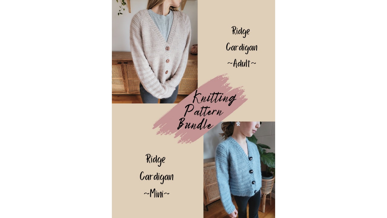 Ridge Cardigan Knitting Pattern Bundle, Adult & Child (PDF Pattern 